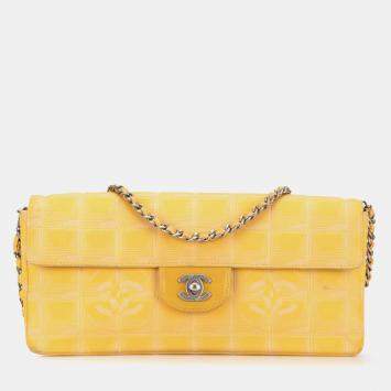 Pre Owned Chanel Yellow New Travel Line Nylon East West Flap Bag