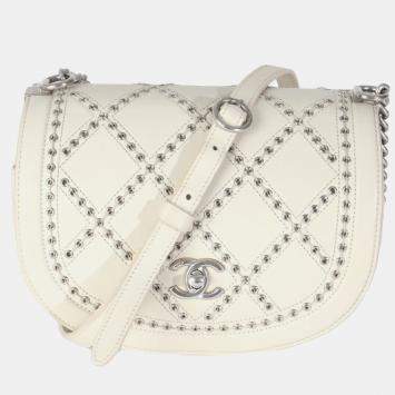 Pre Owned Chanel Ivory Calfskin Coco Eyelets Small Flap Bag