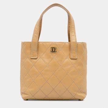 Pre Owned Chanel Brown CC Wild Stitch Calfskin Handbag