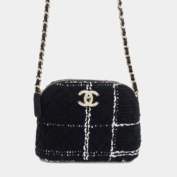 Pre Owned Chanel Black Tweed Pochette Chain Shoulder Bag
