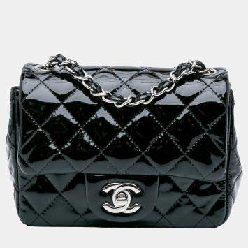 Pre Owned Chanel Black Mini Square Classic Patent Single Flap