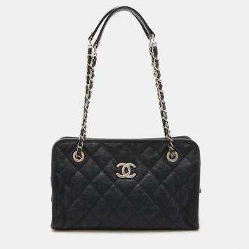Chanel Black Caviar Leather French Riviera Shoulder Bag