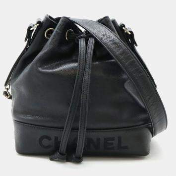 Pre Owned Chanel Black Caviar Leather Drawstrings Shoulder Bag