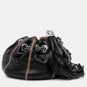 Pre Owned Chanel Black/Brown Mini Lambskin and Satin Reversible Sac Cordon