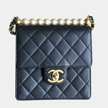 Pre Owned Chanel Pearlescent Blue Chic Pearls Shoulder Bag
