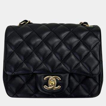 Pre Owned Chanel Black Lambskin Square Mini Shoulder Bag 