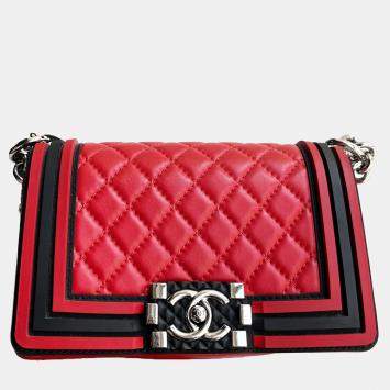 Pre Owned Chanel Red and Black Small Size Le Boy Chain Shoulder Bag