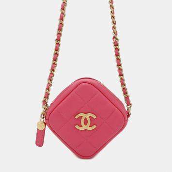 Pre Owned Chanel Pink Lambskin CC Logo Chain Shoulder Bag