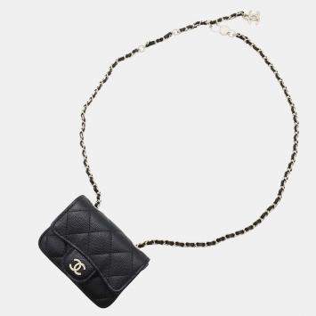 Pre Owned  Chanel  Black Caviar Leather Matelasse Belt Bag