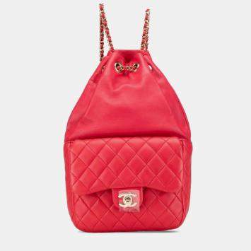 Chanel Red Lambskin Coco Mark Matelasse Backpack