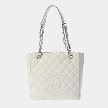 Pre Owned Chanel White Caviar Skin Petite GST Tote  Bag