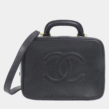 Pre Owned Chanel Black Caviar Leather Vanity Top Handle Bag