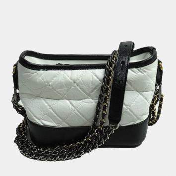 Pre Owned Chanel White and Black Calfskin Gabrielle Small Hobo Shoulder Bag