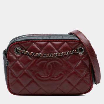 Pre Owned Chanel Dark Red/Black Small Bicolor Quilted Calfskin Ballerine Camera Bag