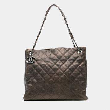 Pre Owned Chanel Brown Large Quilted Iridescent Caviar Chic Tall Shopping Tote
