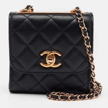 Pre Owned Chanel Black Quilted Leather Mini Trendy CC Chain Clutch Bag
