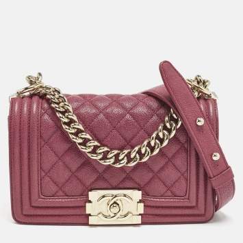 Chanel Red Quilted Caviar Leather Small Boy Flap Bag