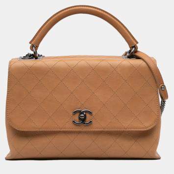 Pre Owned Chanel Brown Large Calfskin Stitched Urban Luxury Top Handle Bag