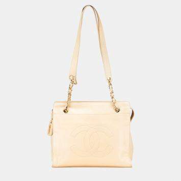 Pre Owned Chanel Beige CC Lambskin Chain Tote