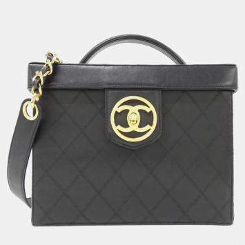 Pre Owned Chanel Black Lambskin Leather Vanity Shoulder Bag