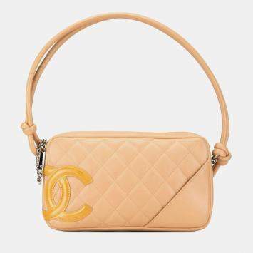 Pre Owned Chanel Beige Yellow Leather Enamel Cambon Ligne Handbag