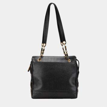 Pre Owned Chanel Black Triple CC Caviar Tote