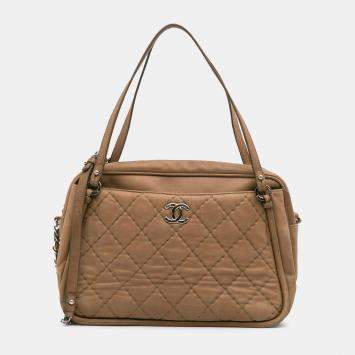 Pre Owned Chanel Brown Quilted Iridescent Calfskin Relax CC Satchel