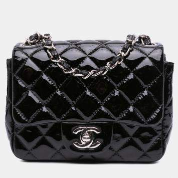 Pre Owned Chanel Black Mini Square Classic Patent Single Flap
