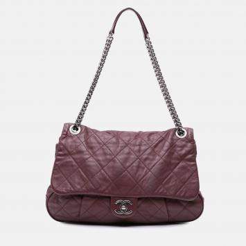 Pre Owned Chanel Red Quilted Calfskin Coco Pleats Flap