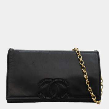Pre Owned Chanel Black Leather Vintage Timeless Flap Clutch with Chain