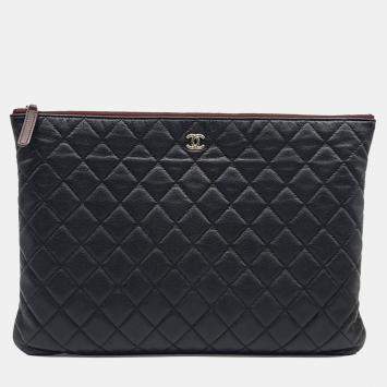 مملوكة مسبقًا Chanel Black Caviar Leather Clutch Large