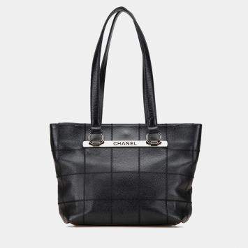 Pre Owned Chanel Black Caviar Choco Bar Tote