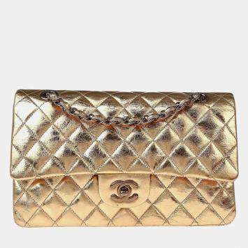 مملوكة مسبقًا Chanel Gold Metallic Lambskin Medium Classic Double Flap Shoulder Bag