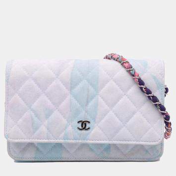 Pre Owned Chanel White CC Quilted Canvas Jungle Jeans Wallet on Chain