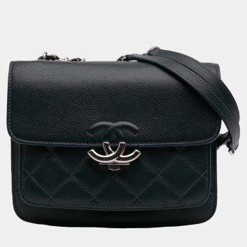 Pre Owned Chanel Blue Quilted Caviar CC Box Mini Flap Bag