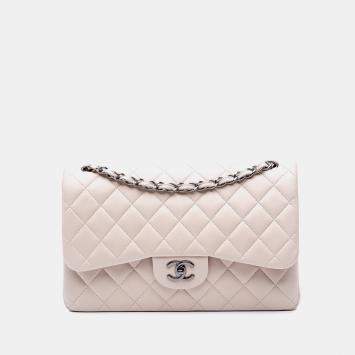 Pre Owned Chanel White Lambskin Jumbo Classic Double Flap