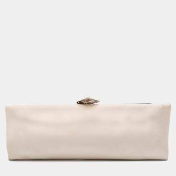 Chanel Beige Satin Camellia Clutch