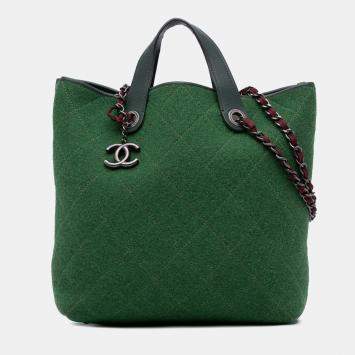 Chanel Green Medium CC Quilted Felt Pop Tote