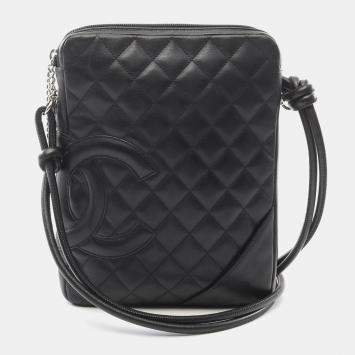 Pre Owned Chanel Black Leather Cambon Line Shoulder Crossbody Bag 