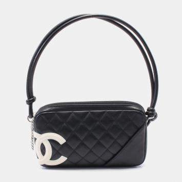 Pre Owned Chanel  Black/White Leather Cc Coco Cambon Line Handbag