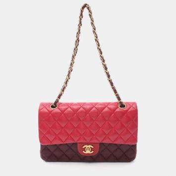 Pre Owned Chanel Bordeaux Lambskin Classic Flap Chain Shoulder Bag 