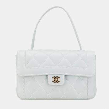 Chanel Blue Quilted Lambskin Wild Stitch Top Handle Bag