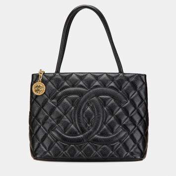 Pre Owned Chanel Black Caviar Medallion Tote Bag
