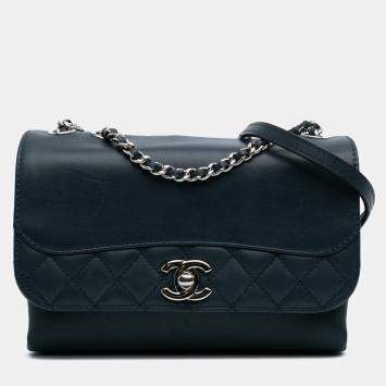 Pre Owned Chanel Blue Mini Calfskin Tramezzo Flap Bag