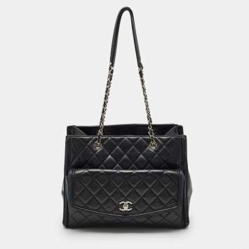 Pre Owned Chanel Black Quilted Leather Geometric Shopper Tote