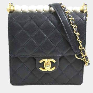 Pre Owned Chanel Black/Off-White Leather Chic Pearl Shoulder Bag