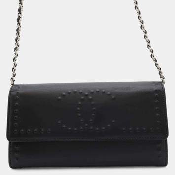 Chanel Black Leather Chain Wallet 