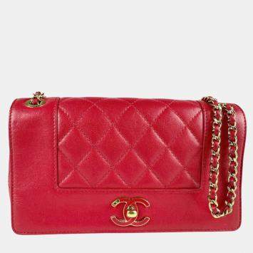 Pre Owned Chanel Red Leather Mademoiselle Vintage Shoulder Bag