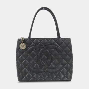 Pre Owned Chanel Black Caviar Leather Medallion Tote Bag 