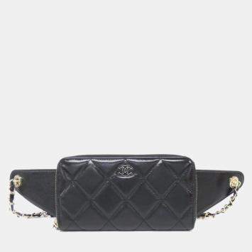 Chanel Black Calfskin Quilted CC Waist Bag